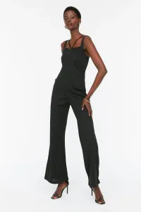 Trendyol Black Strap Detailed Square Collar, Crepe Knitted Jumpsuit