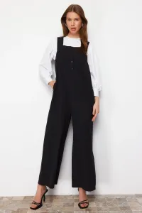 Trendyol Black Thick Straps, Button Detailed, Wide Leg, Woven Overalls