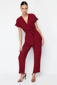 Trendyol Claret Red Lacing Detailed Double Breasted Collar Pipe Leg Woven Jumpsuit