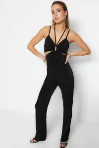 Trendyol Black Knitted Window/Cut Out Detail Shimmer Jumpsuit