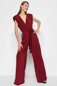 Trendyol Burgundy Belted Knitted Jumpsuit