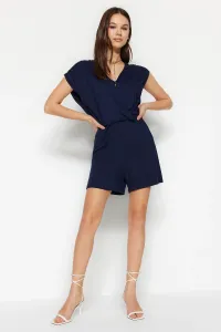 Trendyol Navy Blue Double-breasted Collar, Fall, and Short, Knitted Jumpsuit