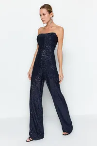 Trendyol Navy Blue Fitted Knitted Shimmery Sequin Sequin Jumpsuit