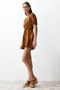 Trendyol Tile Elastic Waist V-Neck Linen Look Mini Woven Jumpsuit