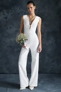 Trendyol Bridal White Wide Leg Woven Unlined Wedding/Wedding Jumpsuit