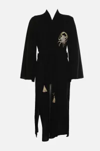 Trendyol Black Belted Midi Woven Embroidered 100% Cotton Kimono & Kaftan #4548203