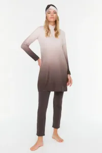 Trendyol Brown Gradient Long Sleeve Knitted 4-Piece Hijab Swimsuit Set #4845114