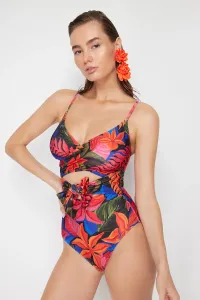 Trendyol Floral Patterned Double Breasted Tied Regular Swimsuit