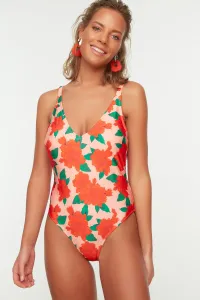 Trendyol Floral Patterned Straps Pleated Swimsuit