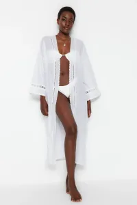 Trendyol Bridal Ecru Belted Midi Woven Stripe Accessory 100% Cotton Kimono & Kaftan #5736599