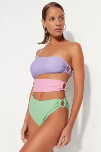 Trendyol zeleno-fialovo-ružový farebný blok na jedno rameno bežné plavky na nohy