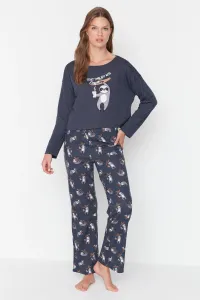 Trendyol Gray Animal Pattern Knitted Pajamas Set