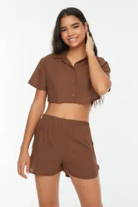 Trendyol Brown Crop Woven Pajamas Set