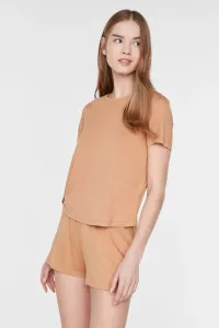 Trendyol Camel Elastic Waist Viscose Knitted Pajamas Set #4977525