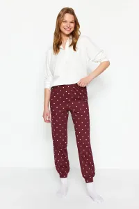 Trendyol Claret Red 100% Cotton Heart Polka Dot Knitted Pajama Bottoms
