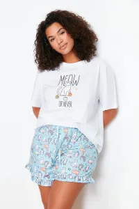 Trendyol Curve Blue Printed Knitted Pajamas Set #9232026