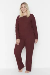 Trendyol Curve Plus Size Pajama Set - Burgundy - Plain #762588
