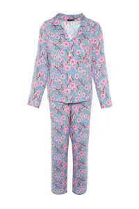 Trendyol Curve Blue Floral Pattern Woven Pajamas Set #768315