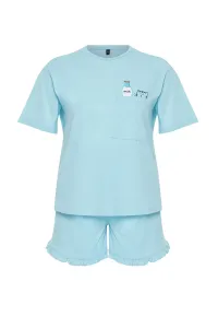 Trendyol Curve Light Blue Single Jersey Knitted Plus Size Pajamas Set