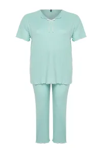 Trendyol Curve Mint Bow Detailed Camisole Knitted Pajamas Set