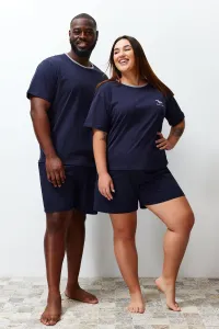 Trendyol Curve Navy Blue Embroidery Detailed Knitted Couple Pajamas Set