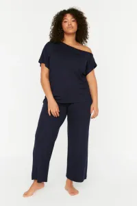 Trendyol Curve Navy Blue Knitted Off Shoulder Pajamas Set