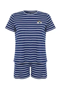 Trendyol Curve Navy Blue Striped Rainbow Printed Knitted Pajamas Set #9212098