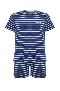 Trendyol Curve Navy Blue Striped Rainbow Printed Knitted Pajamas Set #9212100