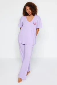 Trendyol Curve Lilac Printed, Pocket Detailed, Knitted Pajamas Set #7295530