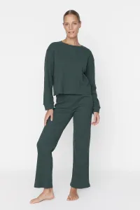 Trendyol Dark Green Ribbed Knitted Pajamas Set #4659453