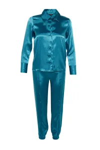 Trendyol Blue Elastic Leg Satin Woven Pajamas Set #4465191