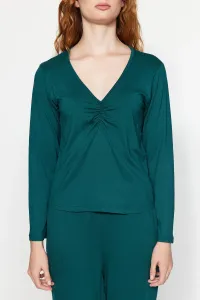 Trendyol Dark Green Shirred Detailed Viscose Knitted Pajamas Set