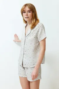 Trendyol Ecru 100% Cotton Heart Patterned Muslin Woven Pajamas Set