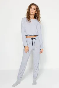Trendyol Gray Elastic Detailed Tshirt-Jogger Knitted Pajamas Set