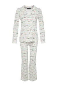 Trendyol Off-White 100% Cotton Christmas Themed Shirt-Pants and Knitted Pajamas Set