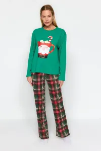Trendyol Green 100% Cotton Christmas Theme Tshirt-Pants and Knitted Pajamas Set #7800535