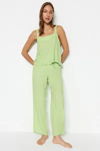 Trendyol Green Frilled Viscose Weave Pajamas Set