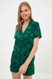 Trendyol Green Print Detailed Viscose Shirt-Shorts Pajamas Set