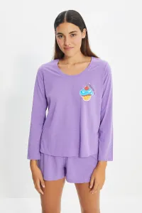 Trendyol Lilac Cupcake Printed Knitted Pajamas Set