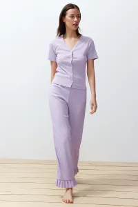 Trendyol Lilac Frill Detailed Corded Knitted Pajamas Set #9311784