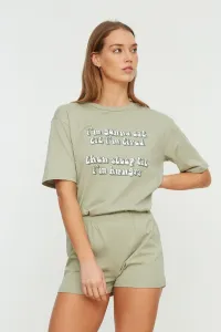 Trendyol Mint Slogan Printed Knitted Pajamas Set #4868402