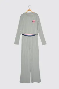 Trendyol Mint Stripe Elasticated Corduroy Knitted Pajamas Set