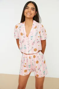 Trendyol Viacfarebná zábavná vzorovaná viskózová košeľa-šortky tkané pyžamo