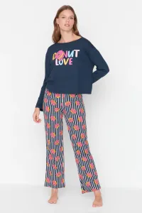 Trendyol Navy Blue Motto Printed Knitted Pajamas Set #5052026