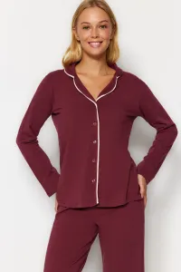 Trendyol Claret Red Cotton Pie Detailed Shirt-Pants Knitted Pajamas Set #7643267