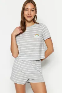 Trendyol Gray Melange Rainbow Printed T-shirt-Shorts Knitted Pajamas Set