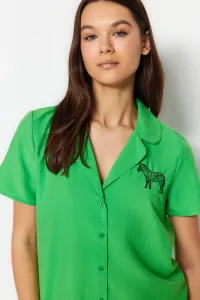Trendyol Green Zebra Embroidered Viscose Shirt-Shorts Woven Pajamas Set
