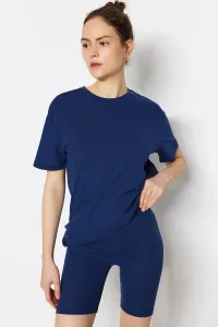 Trendyol Navy Blue 100% Cotton T-shirt-Biker Leggings Knitted Pajamas Set #5846493