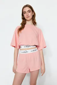 Trendyol Light Pink Cotton Elastic Detailed T-shirt-Shorts Knitted Pajama Set #4967692