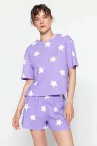 Trendyol Lilac 100% Cotton Star Printed T-shirt-Shorts Knitted Pajama Set